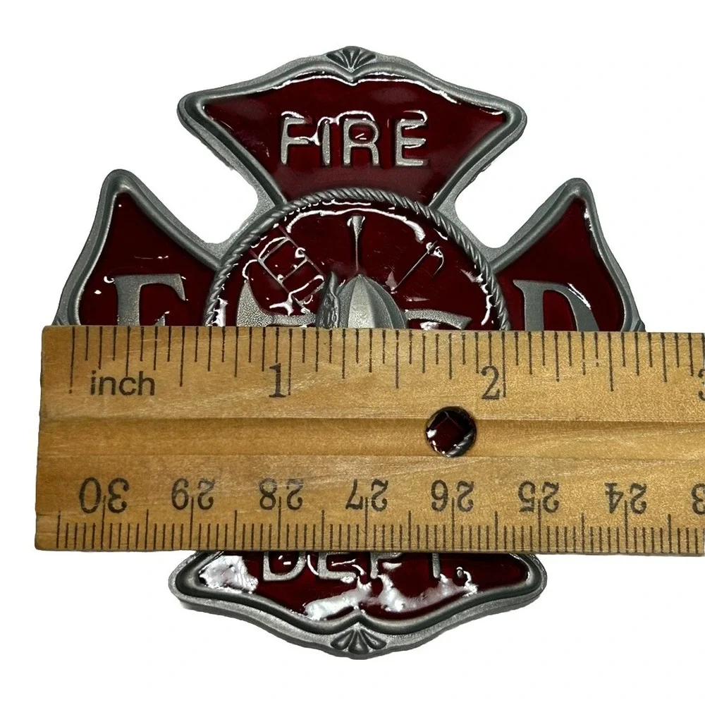 Fire Department Belt‎ Buckle Red Enamel Great American Products 3